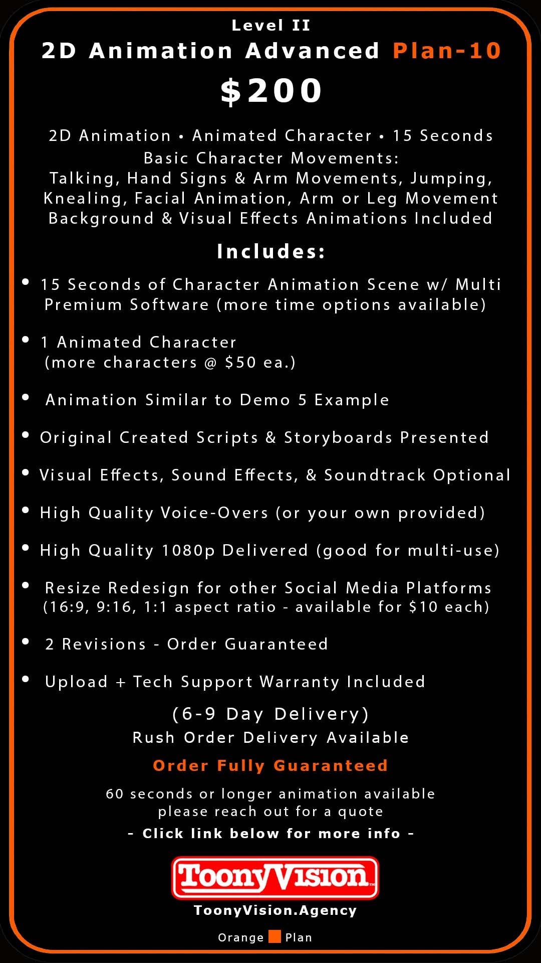 ToonyVision Animation Advertisement Advanced Packages Level II-Plans 10-12