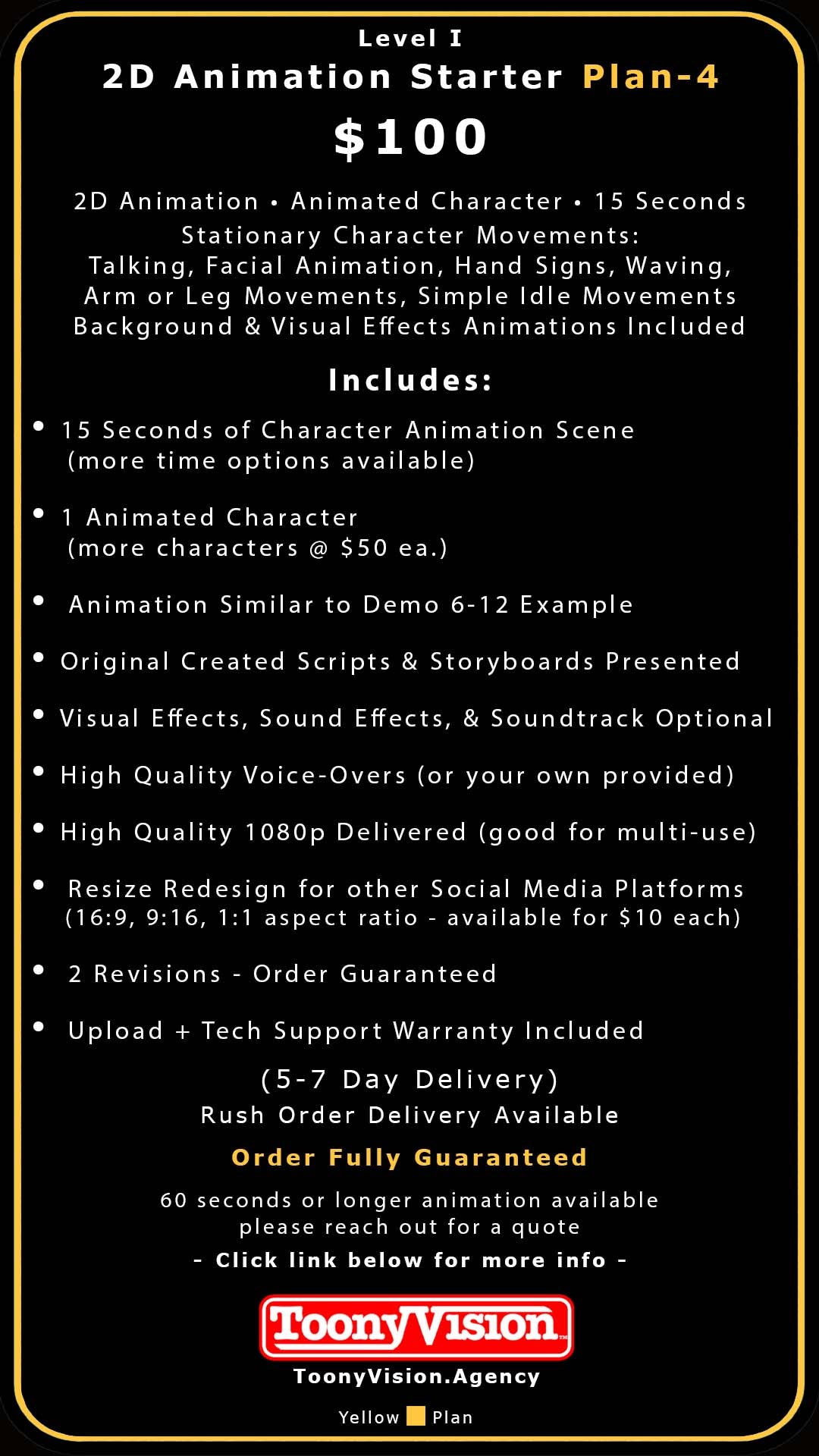 ToonyVision Animation Advertisement Starter Packages Level I-Plans 1-6