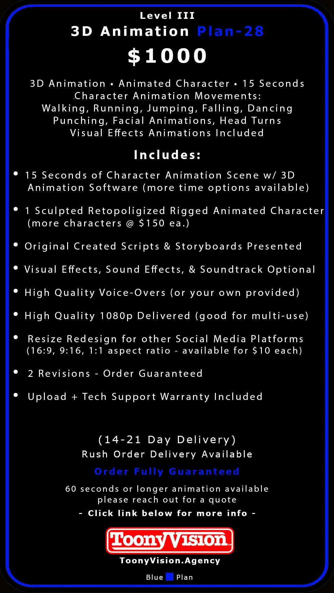 ToonyVision Animation Advertisement 3D Packages Level III-Plans 28-30