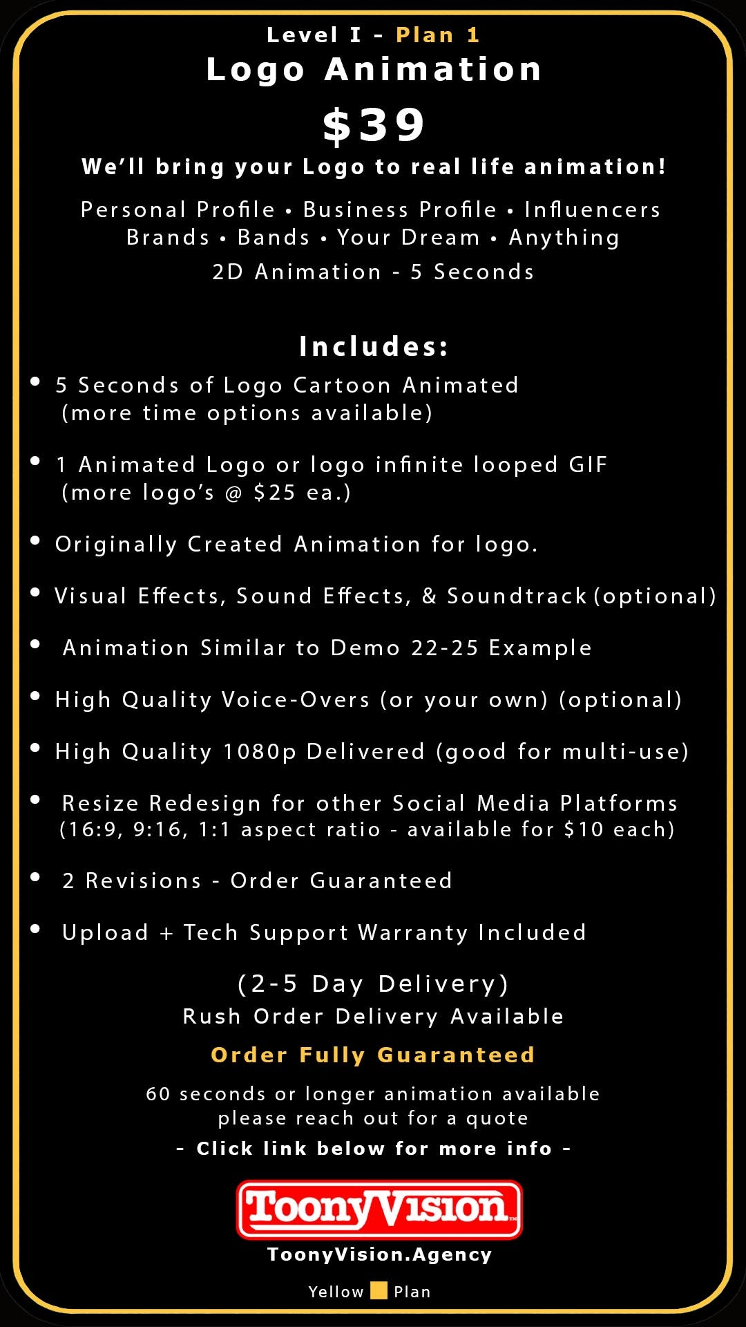 ToonyVision Animation Advertisement Starter Packages Level I-Plans 1-6