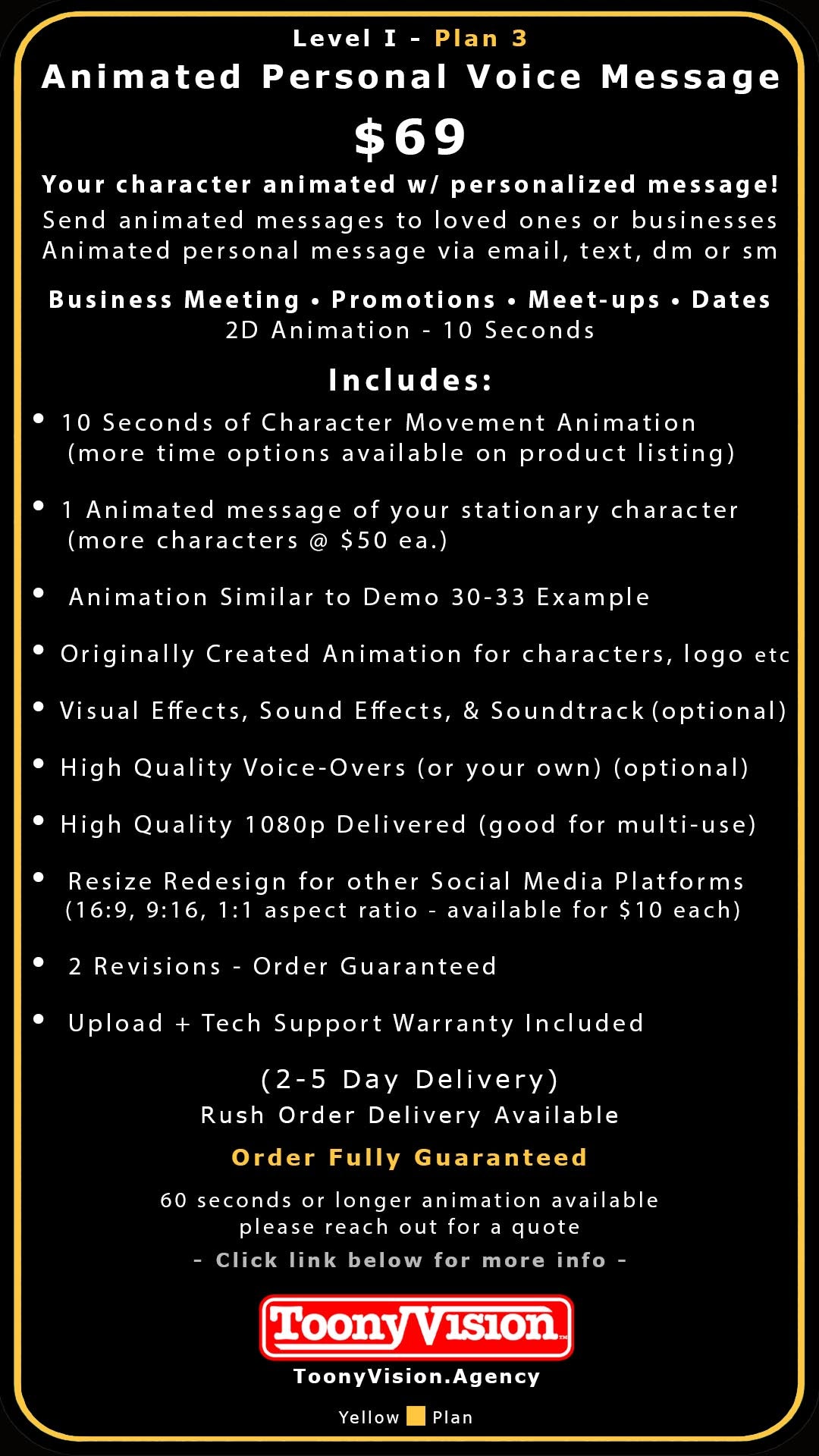 ToonyVision Animation Advertisement Starter Packages Level I-Plans 1-6