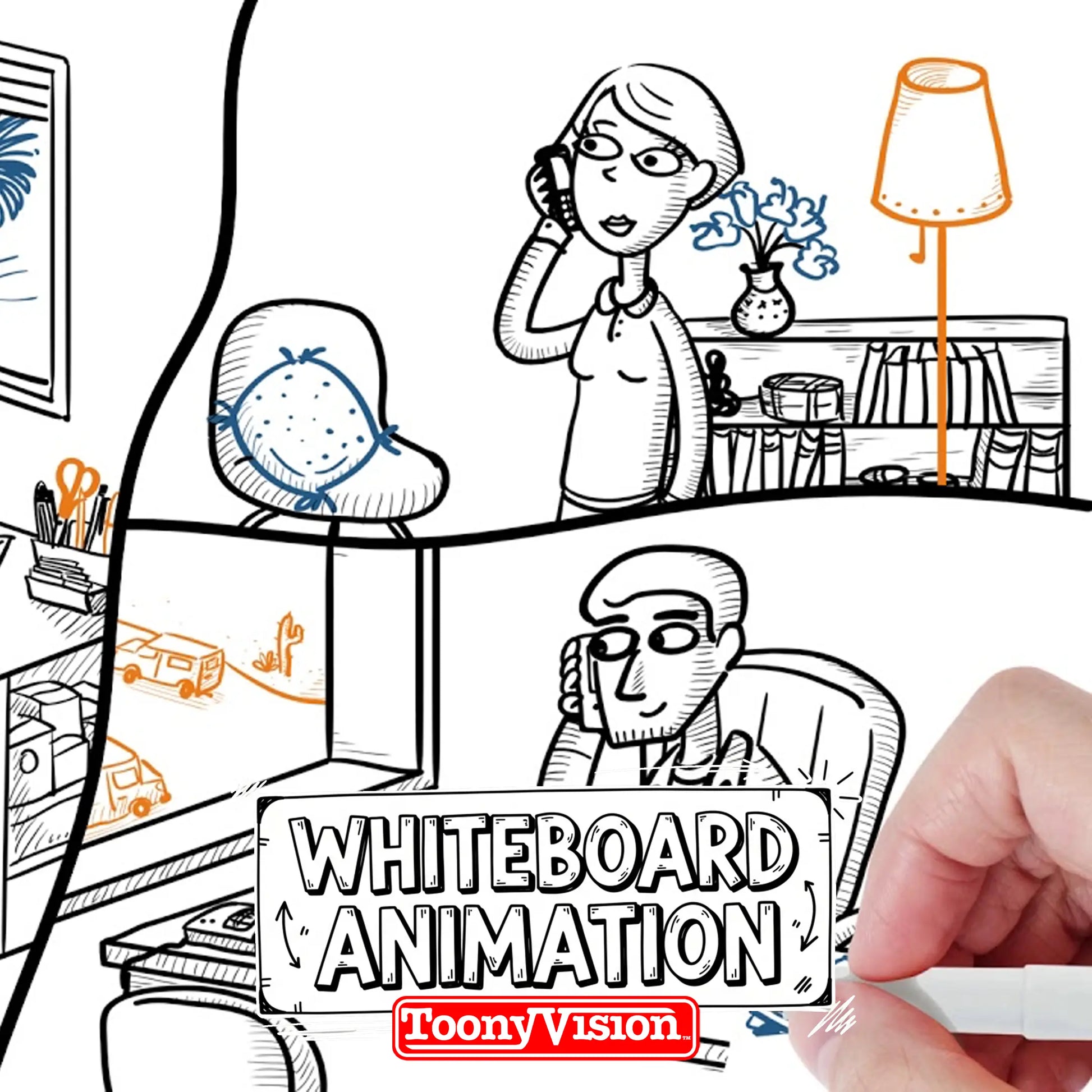 ToonyVision Animation Ad Agency whiteboard animation 1 minute whiteboard explainer video production with doodle drawing animation and voice-ready sound
